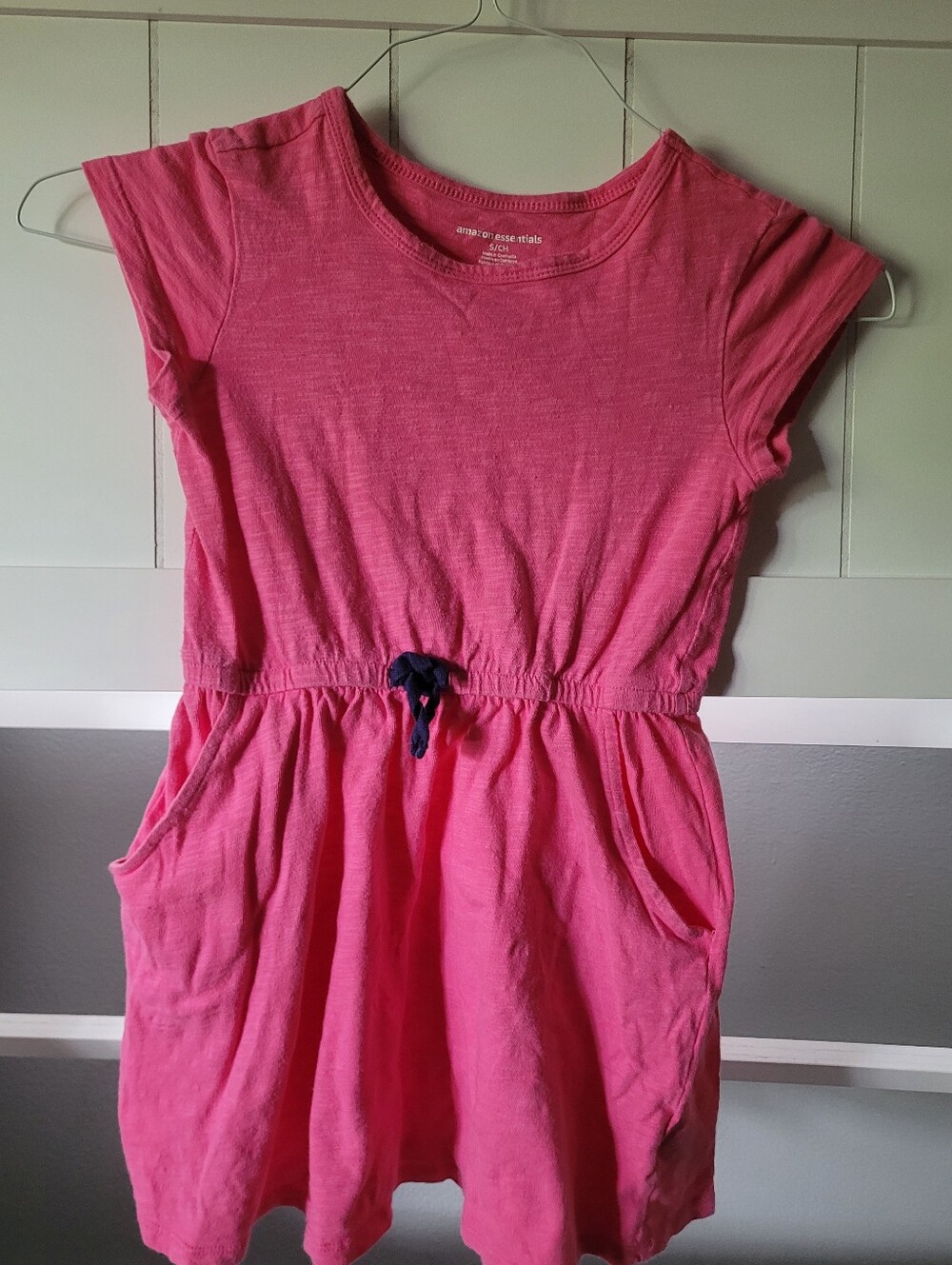 Amazon Essentials Pink Short-Sleeve Drawstring Cotton Dress